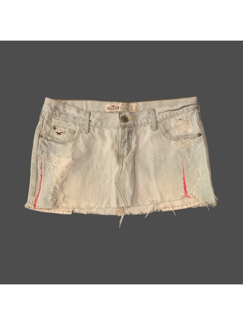 Womans Junior Sz 1 Hollister Casual White Washed Denim Mini Skirt Distressed